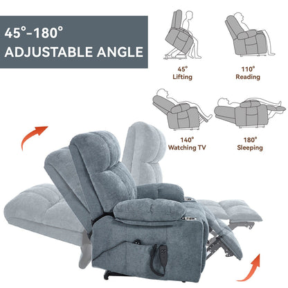 Fauteuil inclinable électrique Lazy Boy à double moteur en chenille avec massage et chauffage lombaire, deux porte-gobelets, gris-bleu
