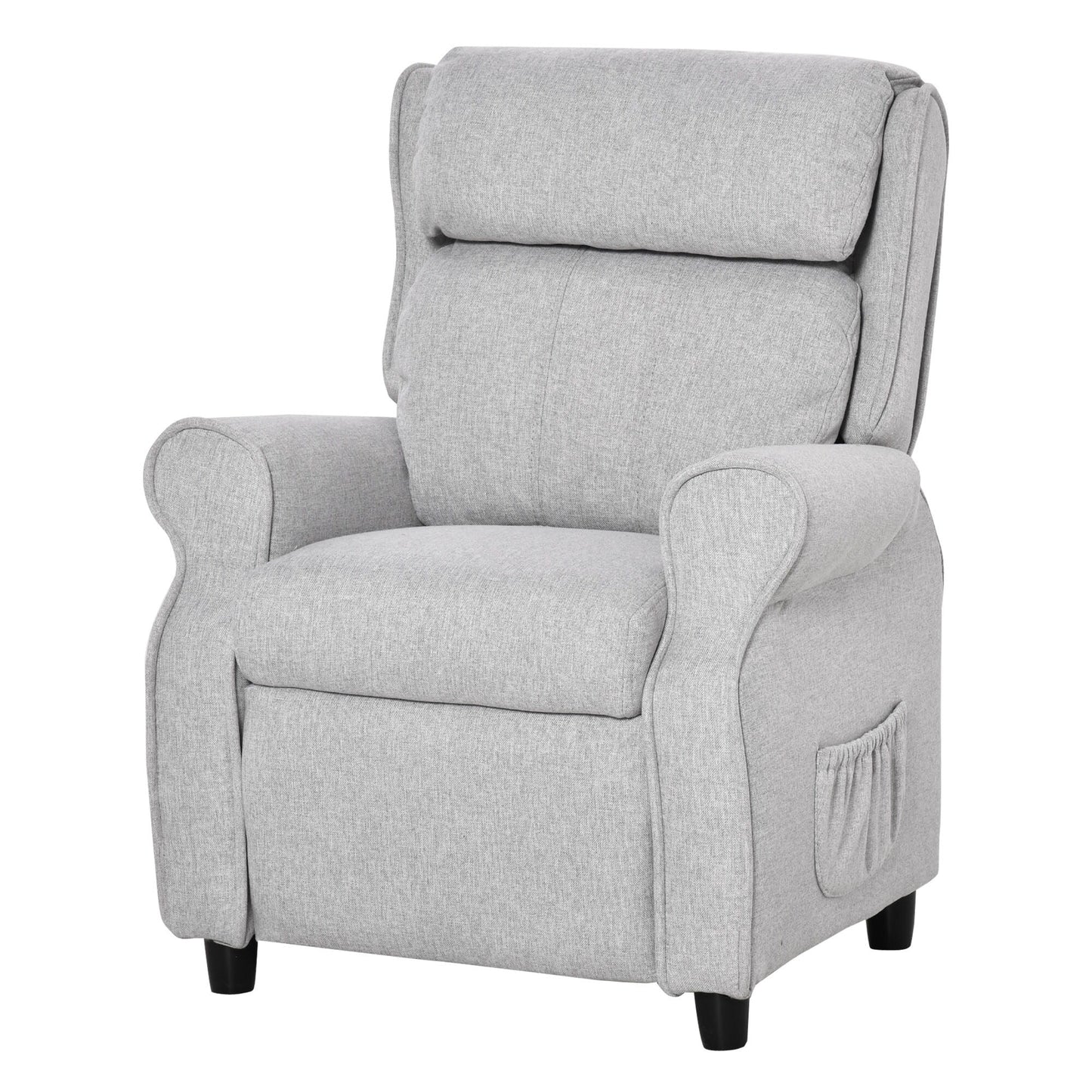 Fauteuil inclinable manuel rembourré gris clair pour enfants de 3 à 5 ans avec repose-pieds et 2 poches latérales