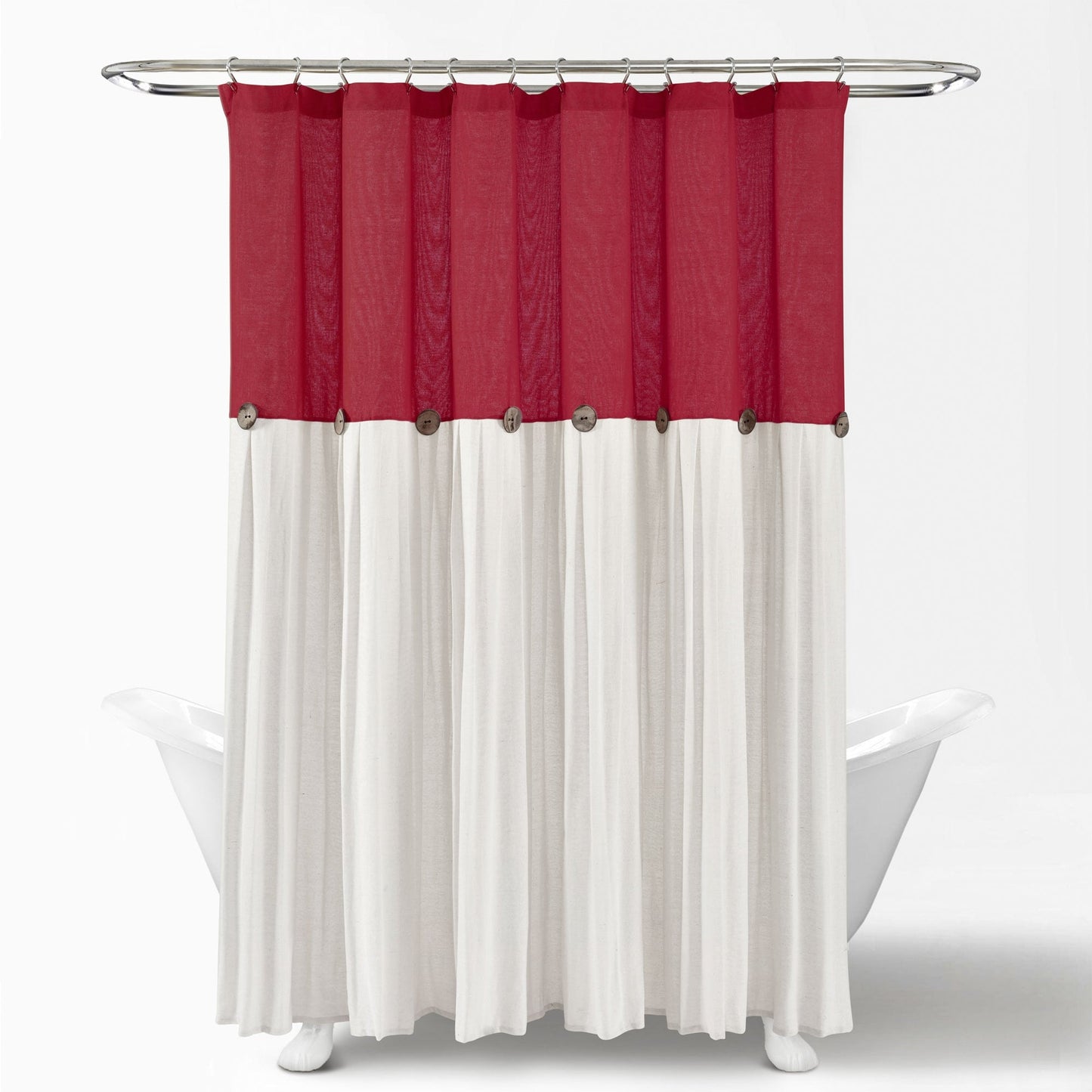 Lush Decor Two-tone Linen Button Shower Curtain