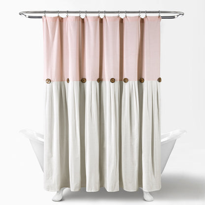 Lush Decor Two-tone Linen Button Shower Curtain