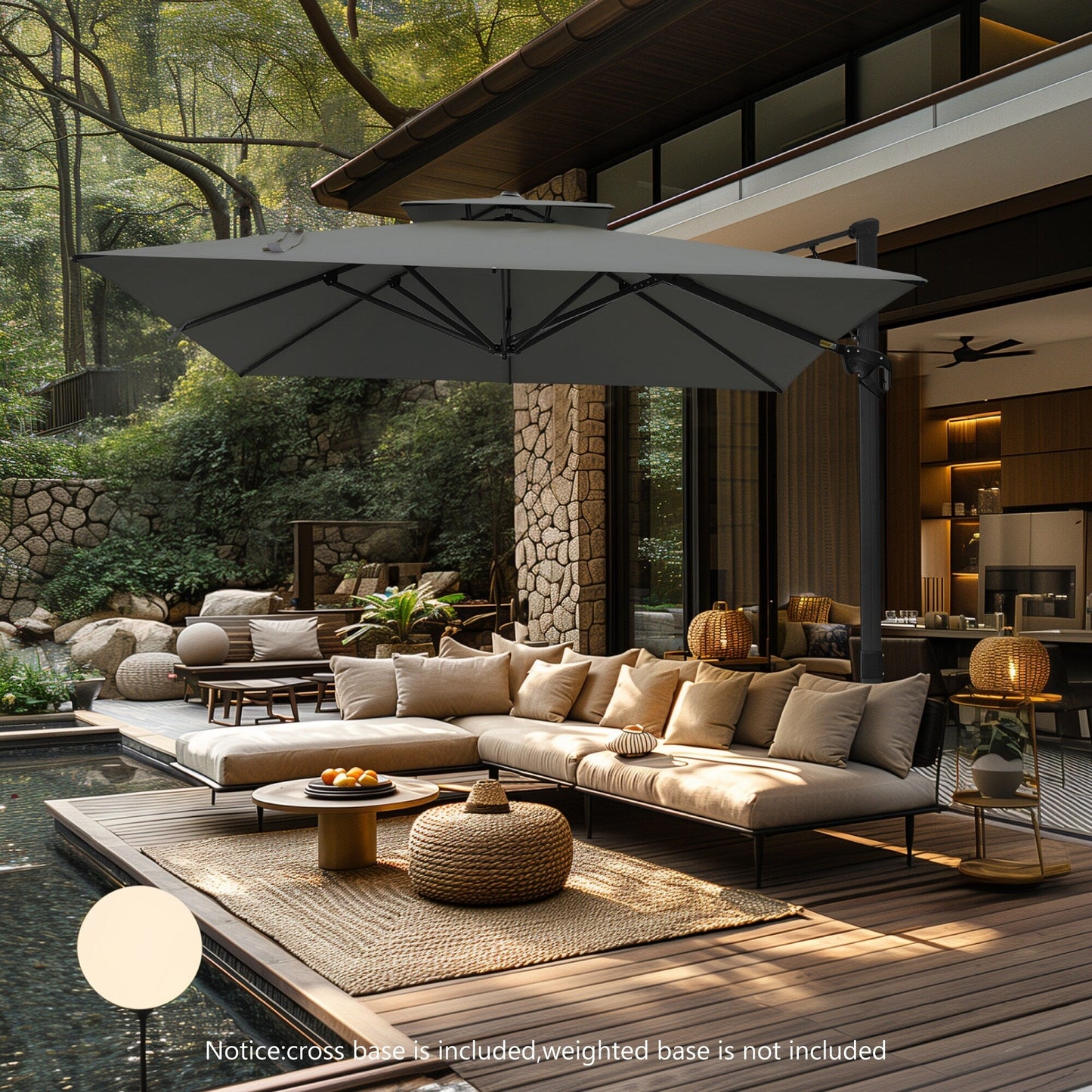 MAISON ARTS 12 FT Automatic Hydraulic Cantilever Umbrella Aluminum Pole 360 Degree Rotation