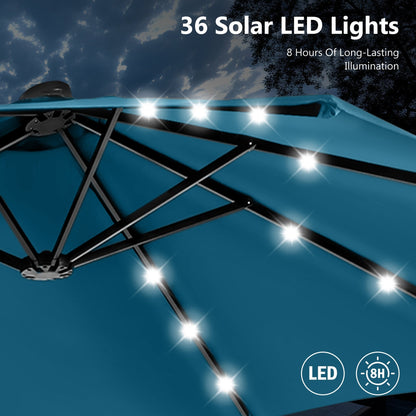 MAISON ARTS 15-foot Rectangular Crank Double-sided Outdoor Market Umbrella Solar LED Lighted Patio Umbrella with Base Included