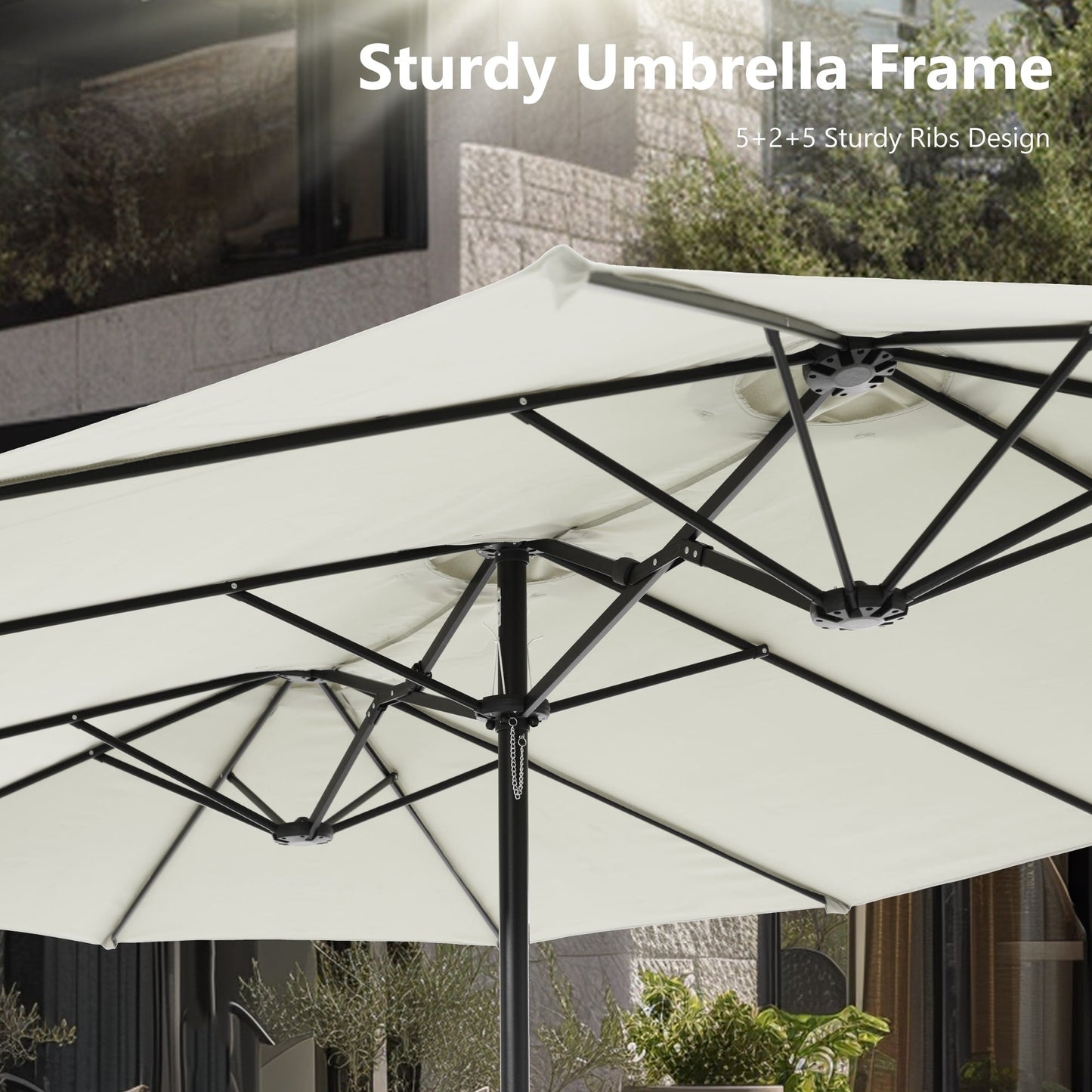 MAISON ARTS 15ft Double-Sided Patio Extra Large Twin Umbrella with Base Included