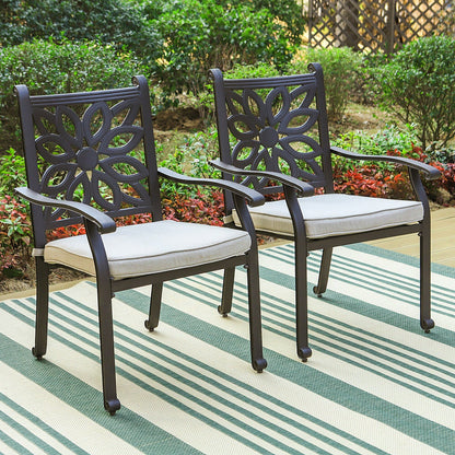 MAISON ARTS Cast Aluminum Dining Chairs/Patio Dining Set with Round Dining Table & 6 Cast Aluminum Patio Chairs