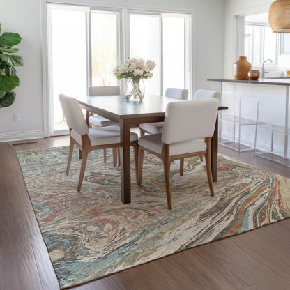 Machine Washable Indoor/ Outdoor Abstract Brushstroke Chantille Rug