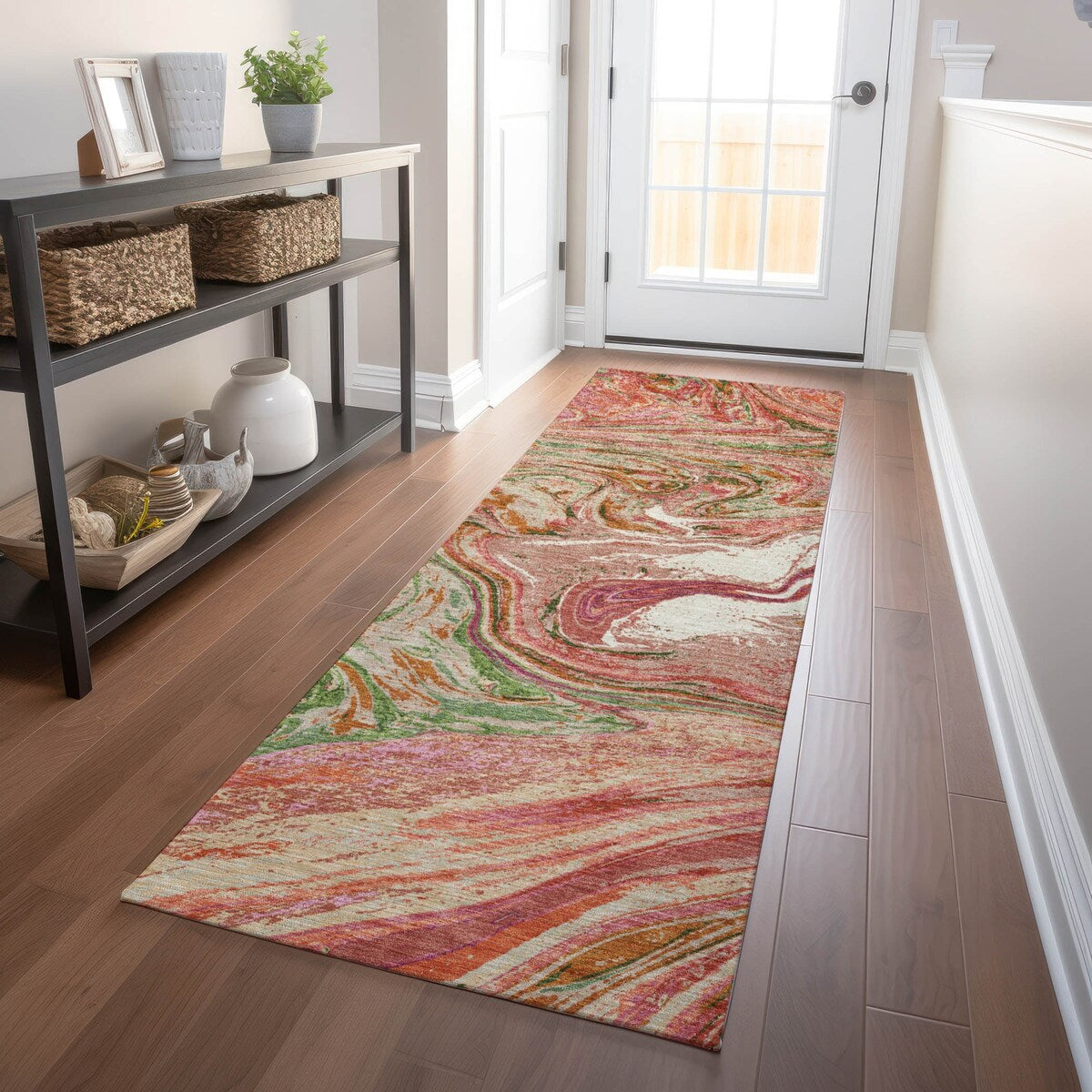 Machine Washable Indoor/ Outdoor Abstract Brushstroke Chantille Rug