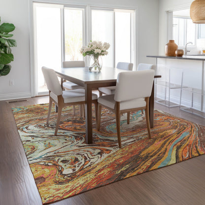 Machine Washable Indoor/ Outdoor Abstract Brushstroke Chantille Rug