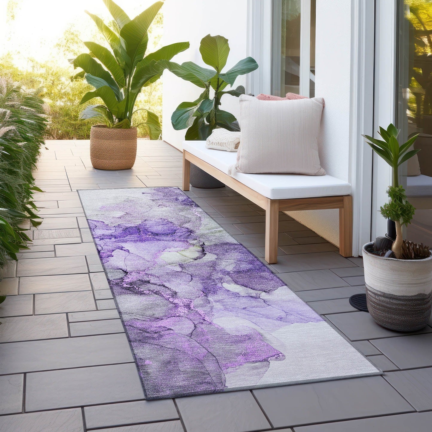 Machine Washable Indoor/ Outdoor Abstract Chantille Rug