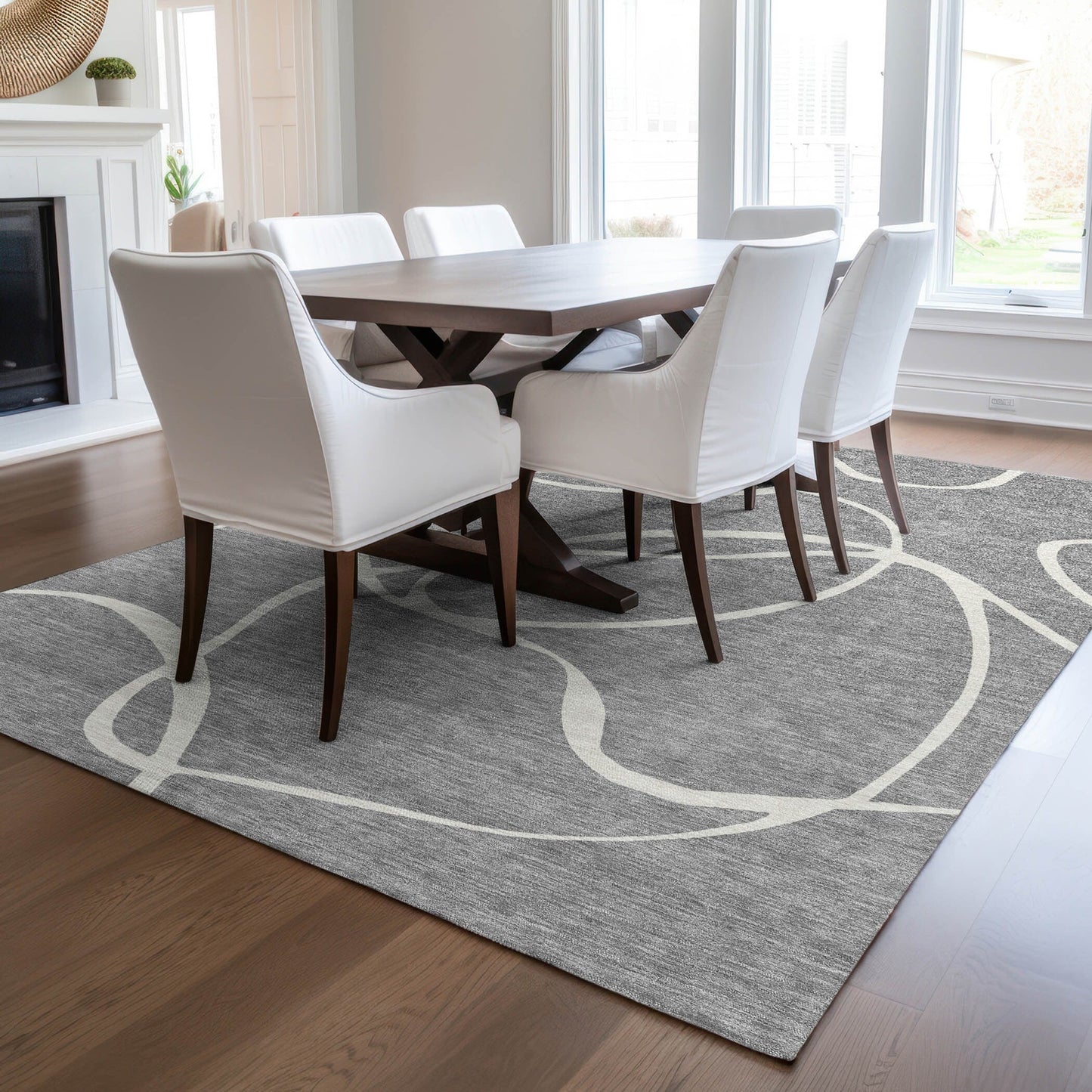 Machine Washable Indoor/ Outdoor Abstract Modern Chantille Rug