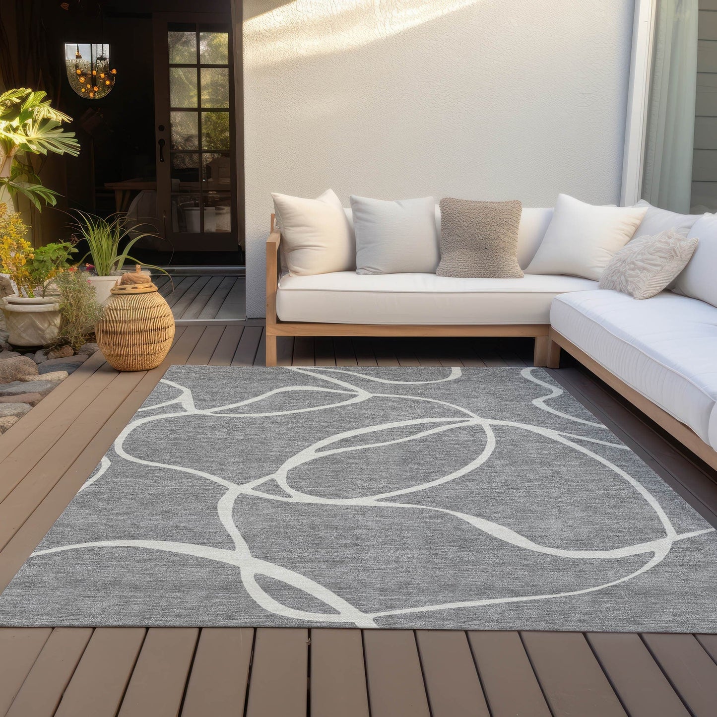 Machine Washable Indoor/ Outdoor Abstract Modern Chantille Rug