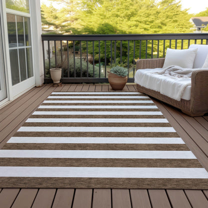 Machine Washable Indoor/ Outdoor Cabana Stripe Chantille Rug