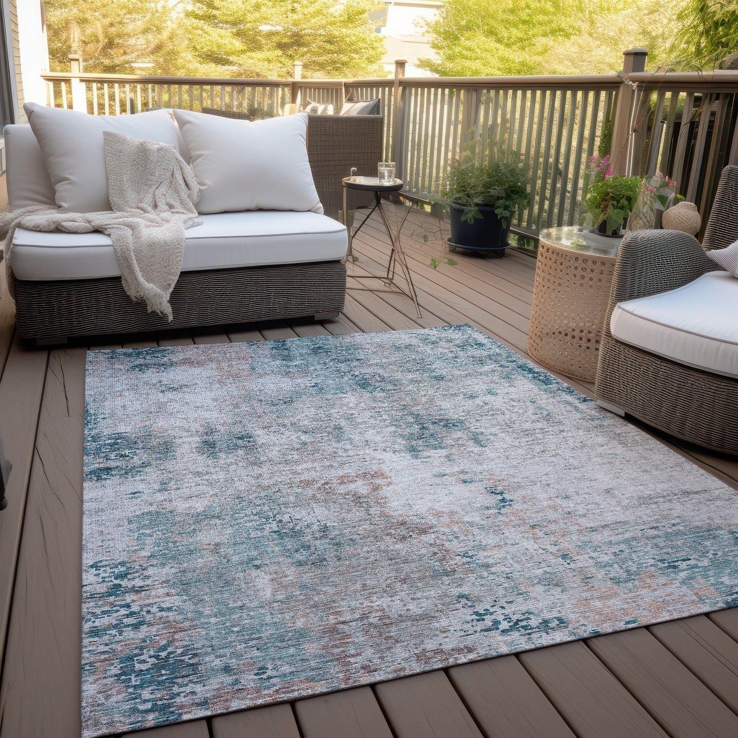 Machine Washable Indoor/ Outdoor Chantille Abstract Modern Rug