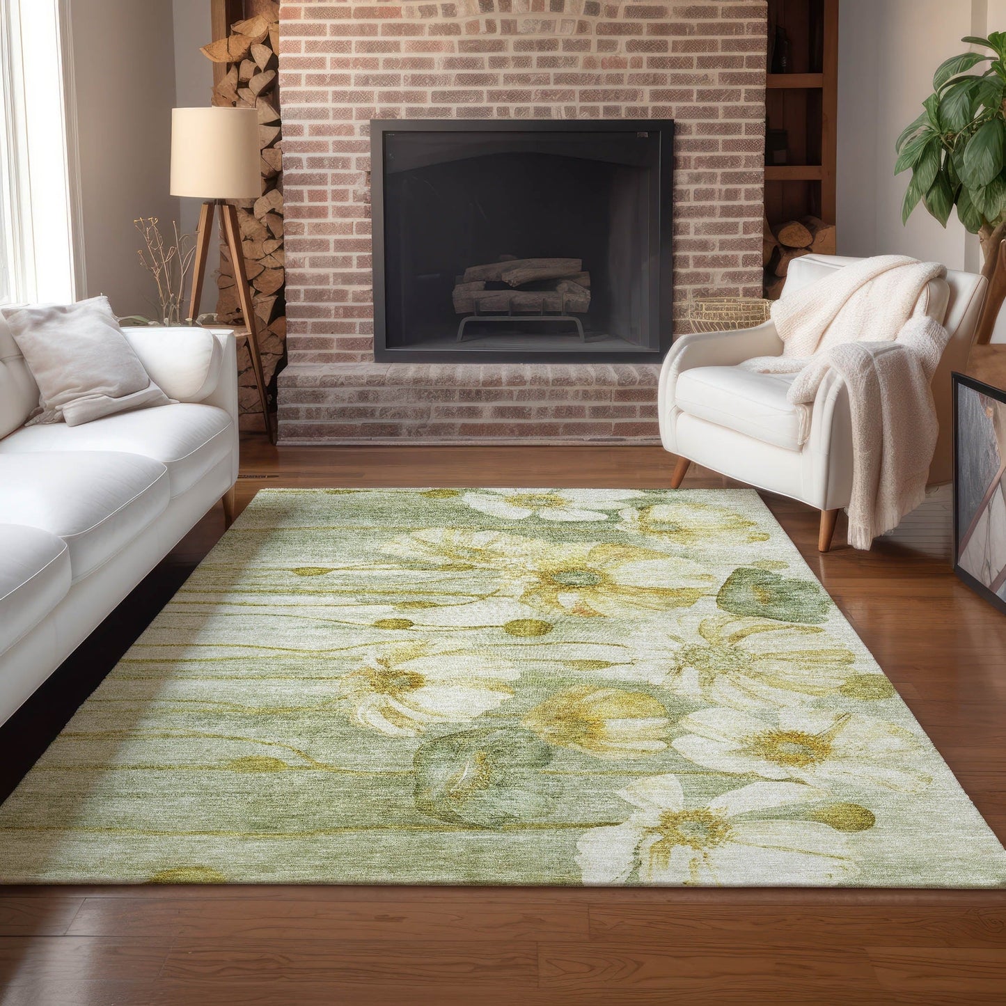 Machine Washable Indoor/ Outdoor Chantille Modern Floral Rug