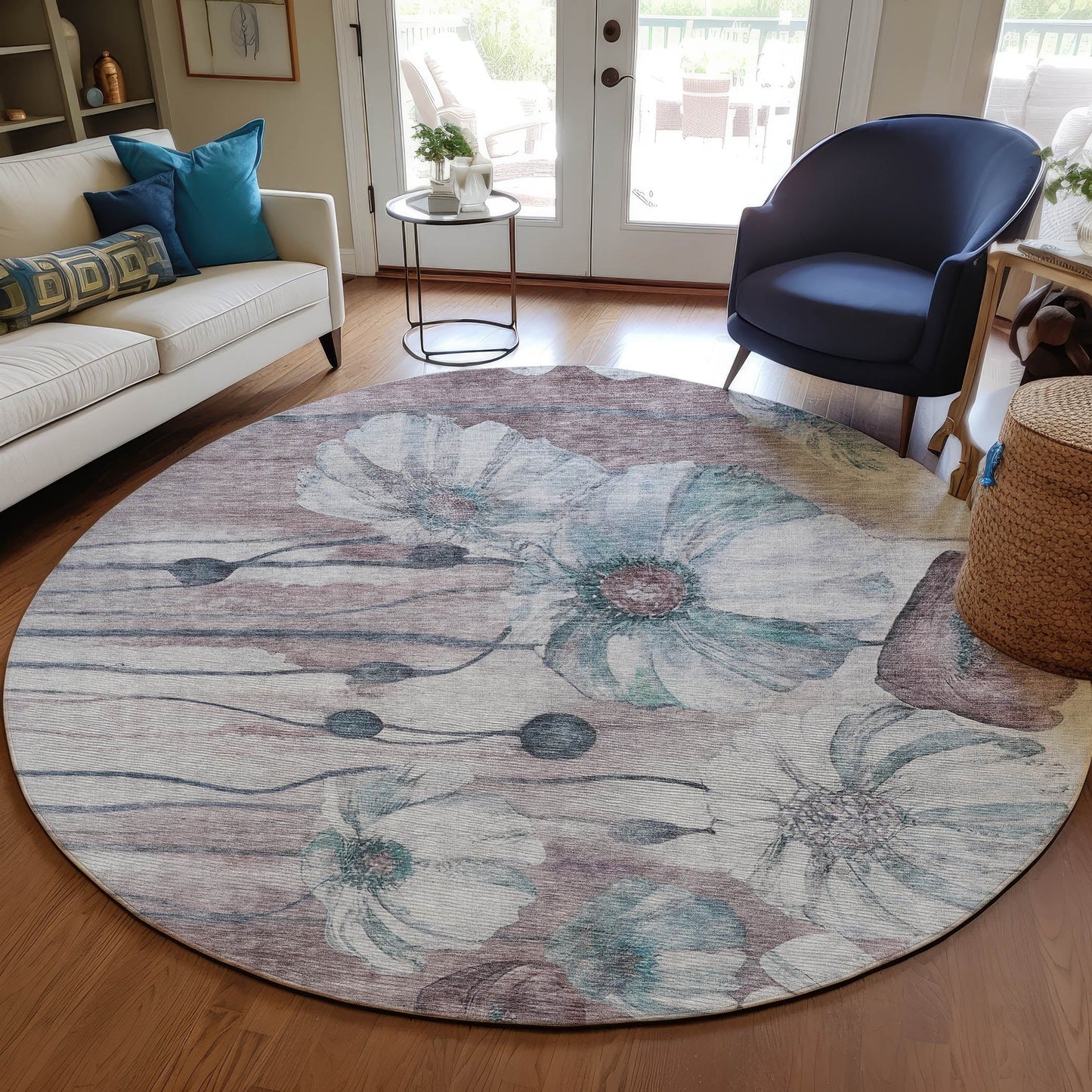 Machine Washable Indoor/ Outdoor Chantille Modern Floral Rug