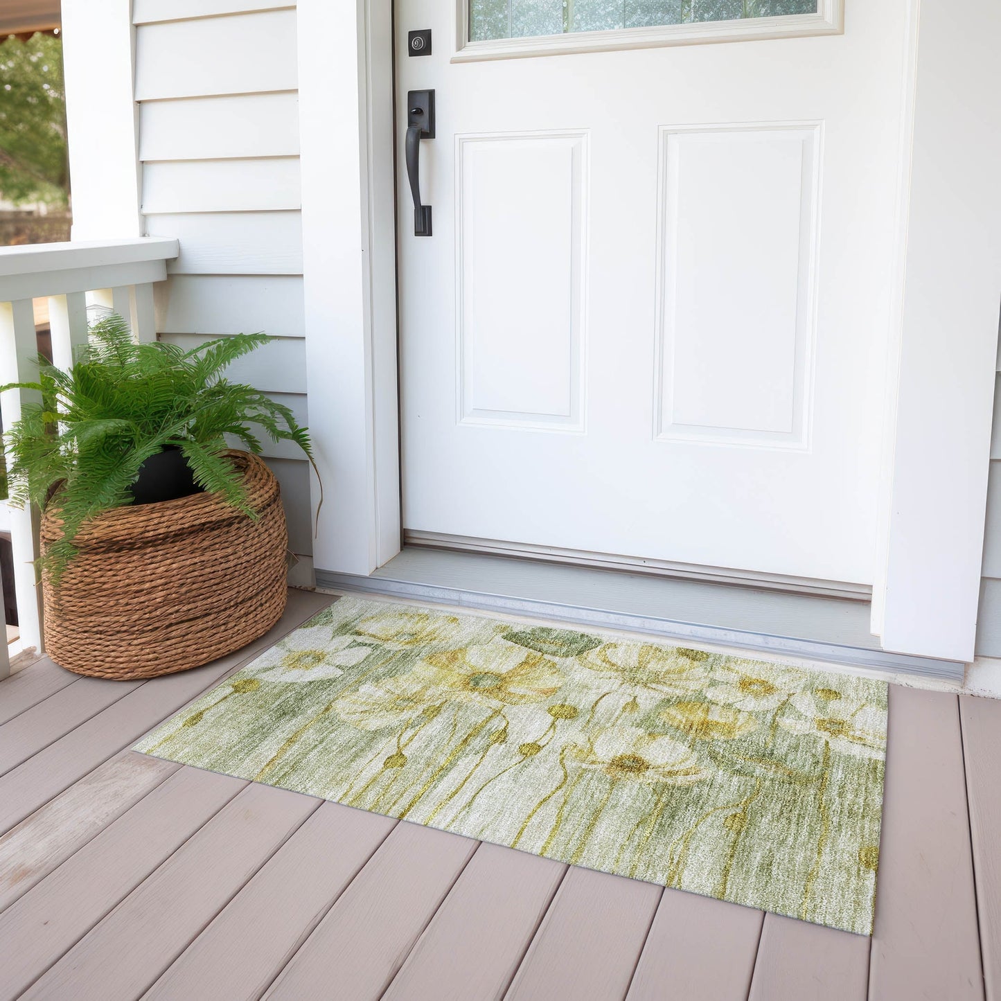 Machine Washable Indoor/ Outdoor Chantille Modern Floral Rug
