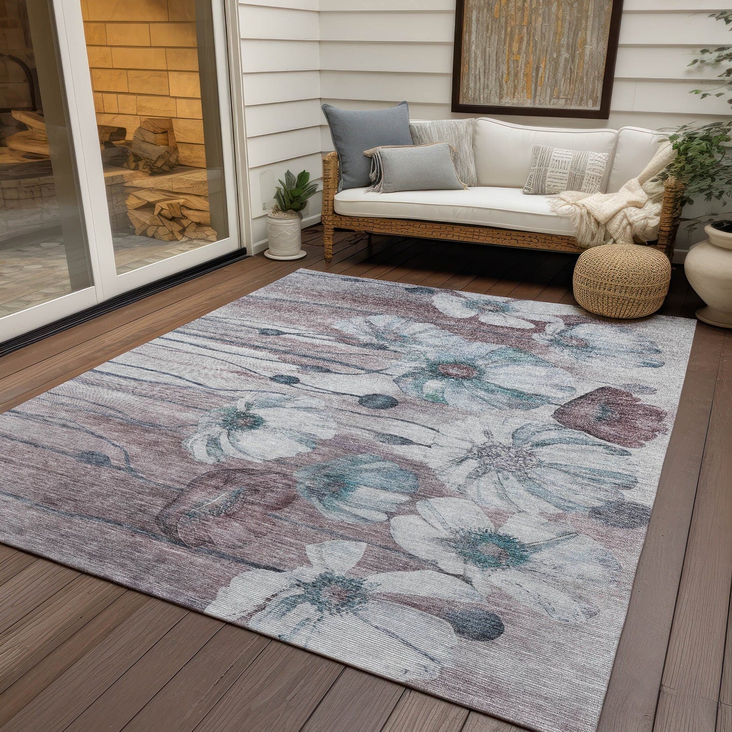 Machine Washable Indoor/ Outdoor Chantille Modern Floral Rug