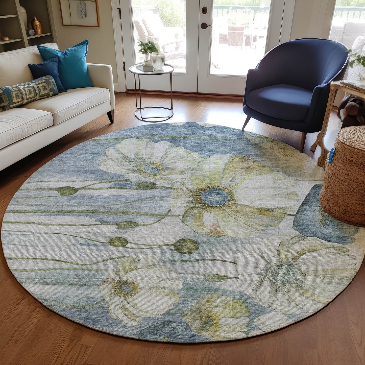 Machine Washable Indoor/ Outdoor Chantille Modern Floral Rug