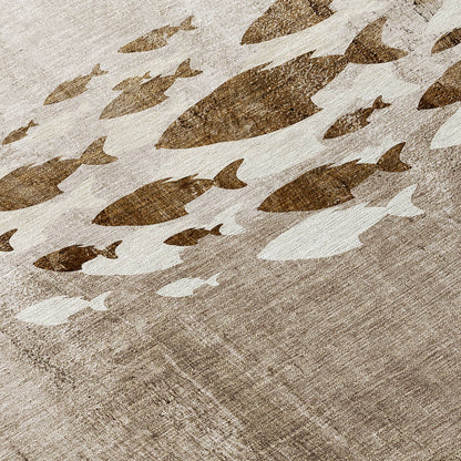 Machine Washable Indoor/ Outdoor Chantille Modern Sea Life Rug