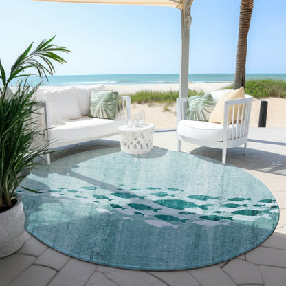 Machine Washable Indoor/ Outdoor Chantille Modern Sea Life Rug