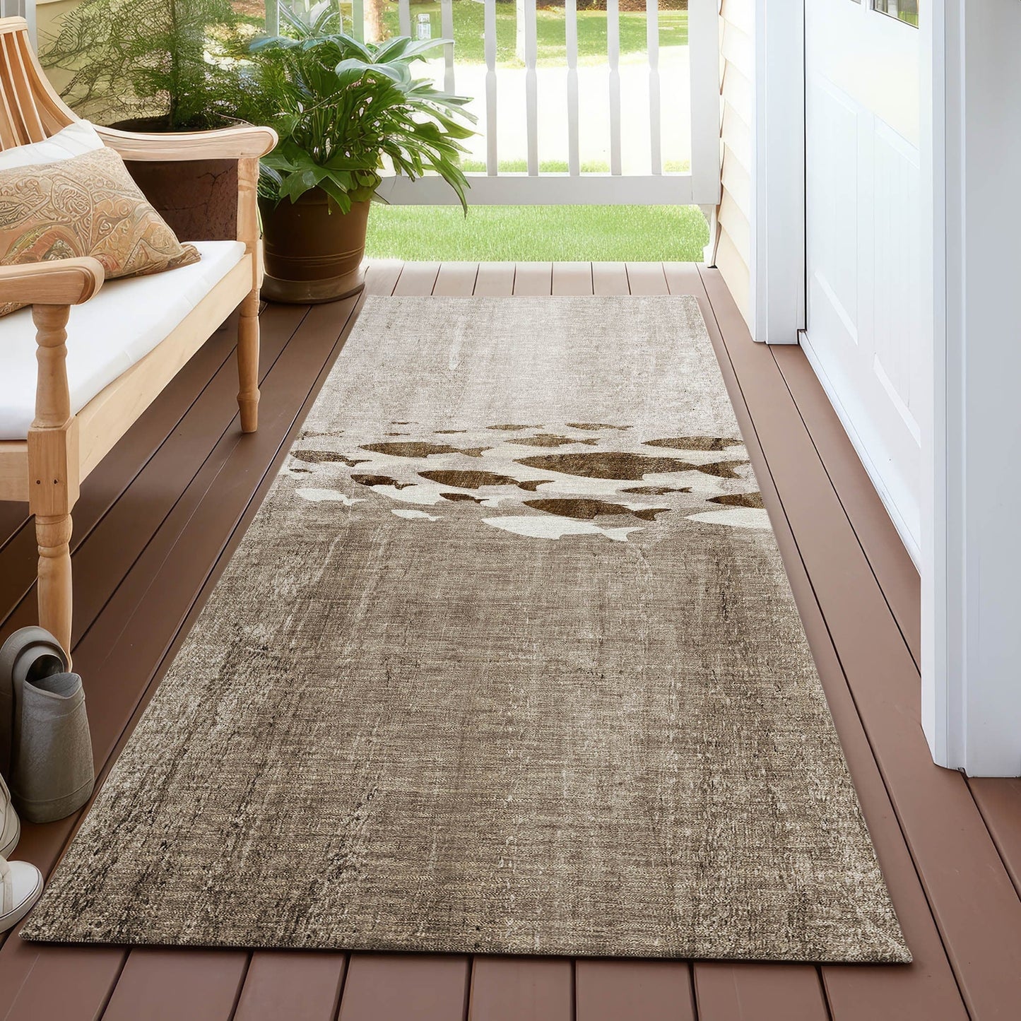 Machine Washable Indoor/ Outdoor Chantille Modern Sea Life Rug