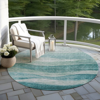 Machine Washable Indoor/ Outdoor Contemporary Waves Chantille Rug