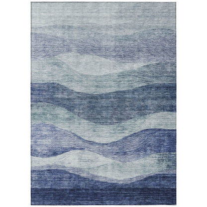 Machine Washable Indoor/ Outdoor Contemporary Waves Chantille Rug