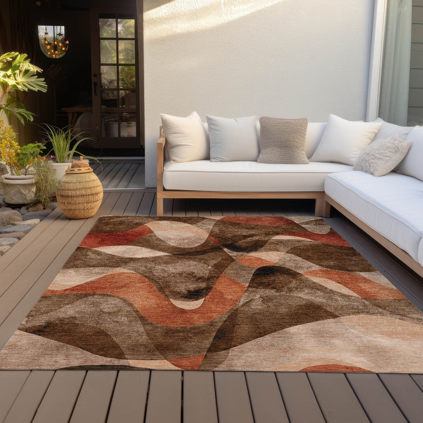 Machine Washable Indoor/ Outdoor Modern Chantille Rug