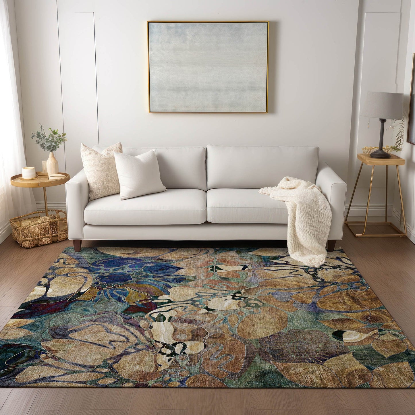 Machine Washable Indoor/ Outdoor Modern Floral Chantille Rug