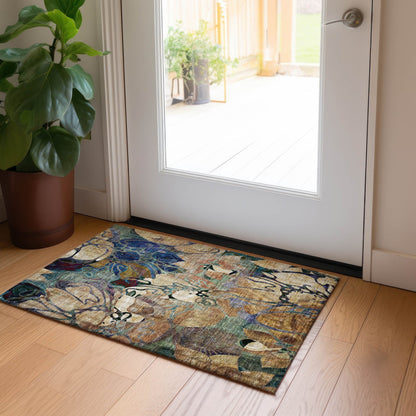 Machine Washable Indoor/ Outdoor Modern Floral Chantille Rug