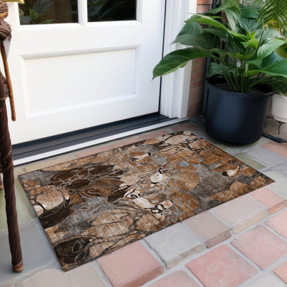 Machine Washable Indoor/ Outdoor Modern Floral Chantille Rug