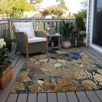 Machine Washable Indoor/ Outdoor Modern Floral Chantille Rug