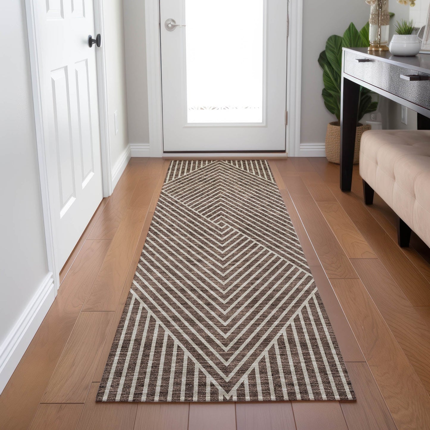 Machine Washable Indoor/ Outdoor Modern Geo Chantille Rug