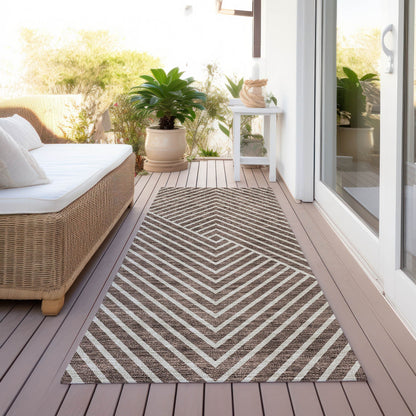 Machine Washable Indoor/ Outdoor Modern Geo Chantille Rug