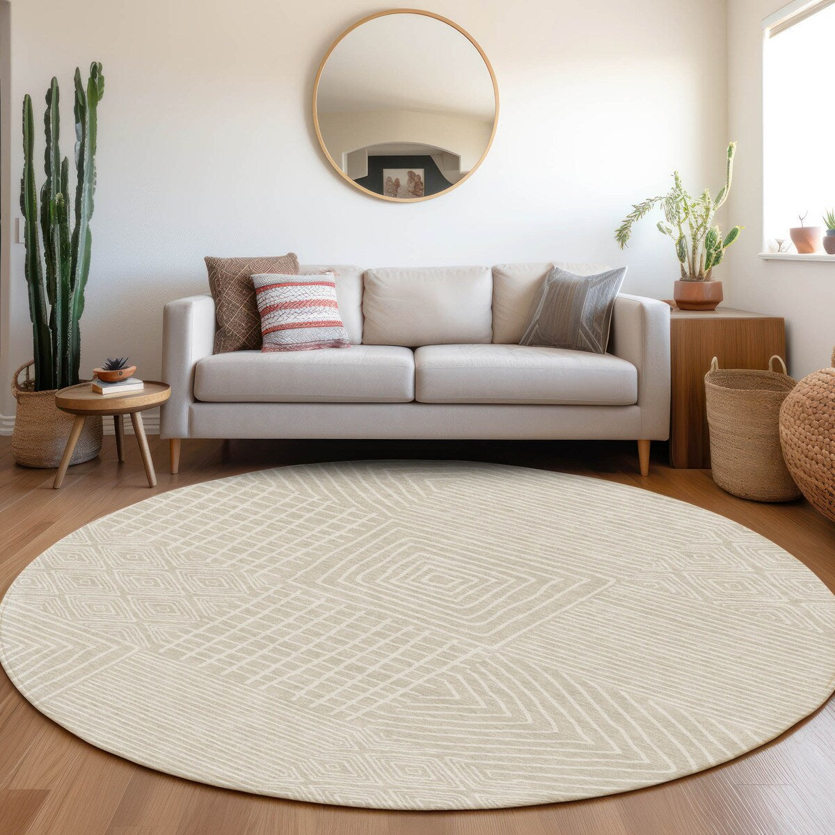 Machine Washable Indoor/ Outdoor Modern Mosaic Chantille Rug