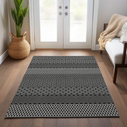 Machine Washable Indoor/ Outdoor Modern Stripes Chantille Rug
