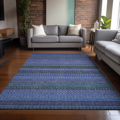 Machine Washable Indoor/ Outdoor Moroccan Stripes Chantille Rug