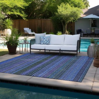 Machine Washable Indoor/ Outdoor Moroccan Stripes Chantille Rug