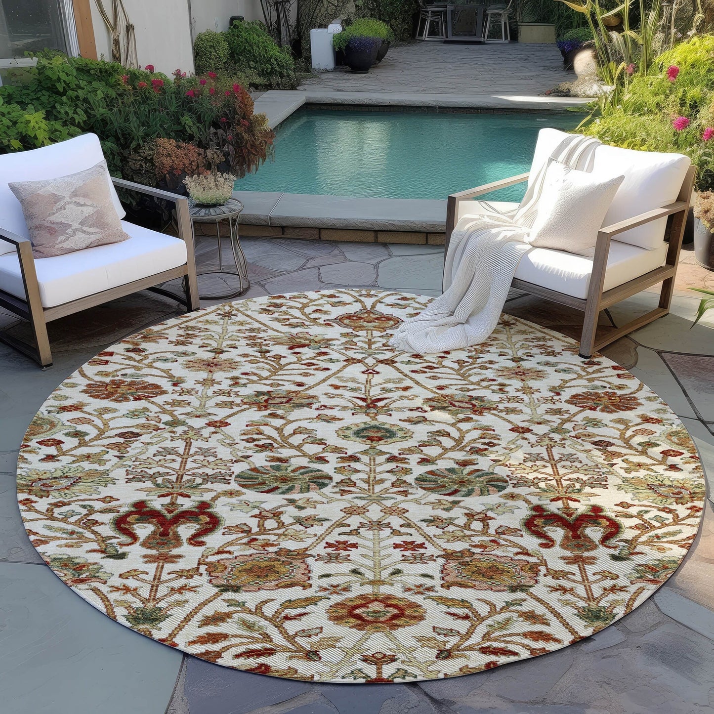 Machine Washable Indoor/ Outdoor Traditional Kashan Chantille Rug