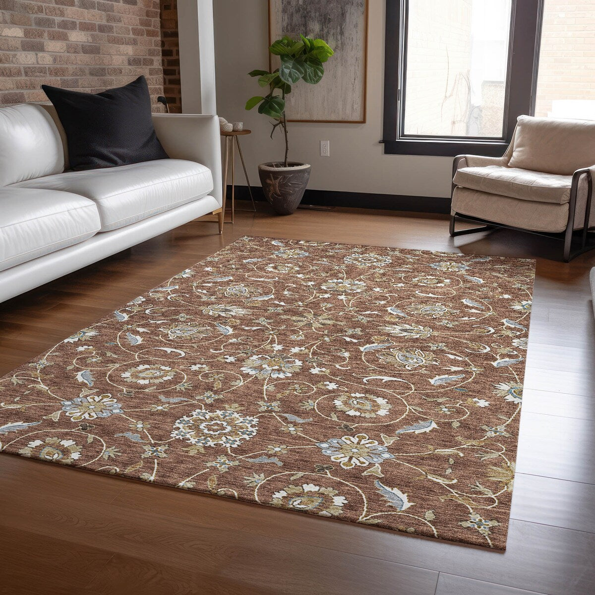 Machine Washable Indoor/ Outdoor Traditional KashanChantille Rug