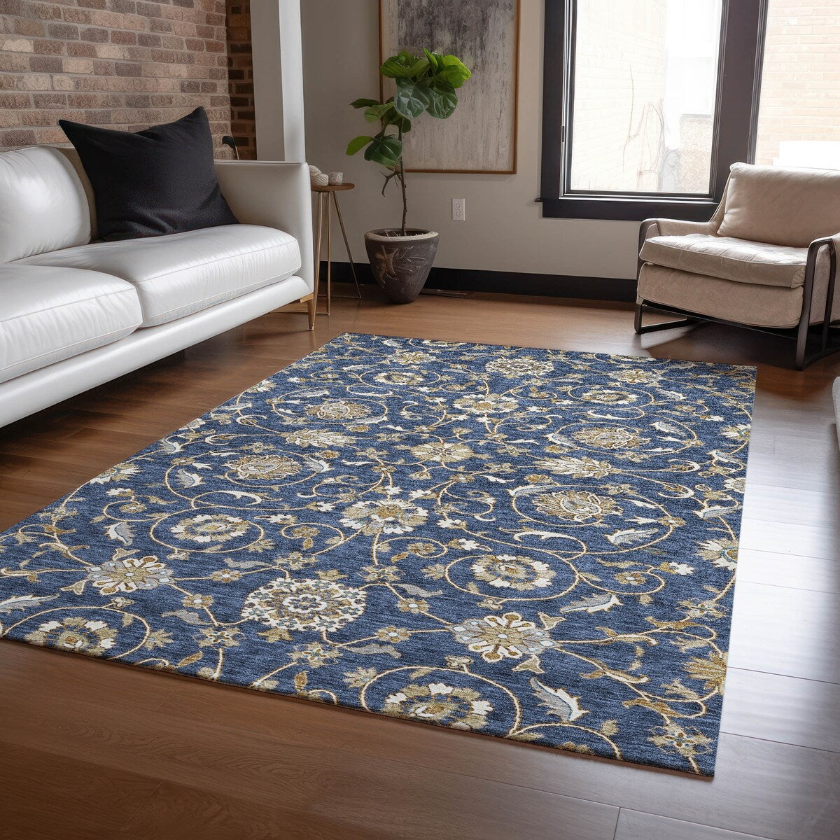 Machine Washable Indoor/ Outdoor Traditional KashanChantille Rug