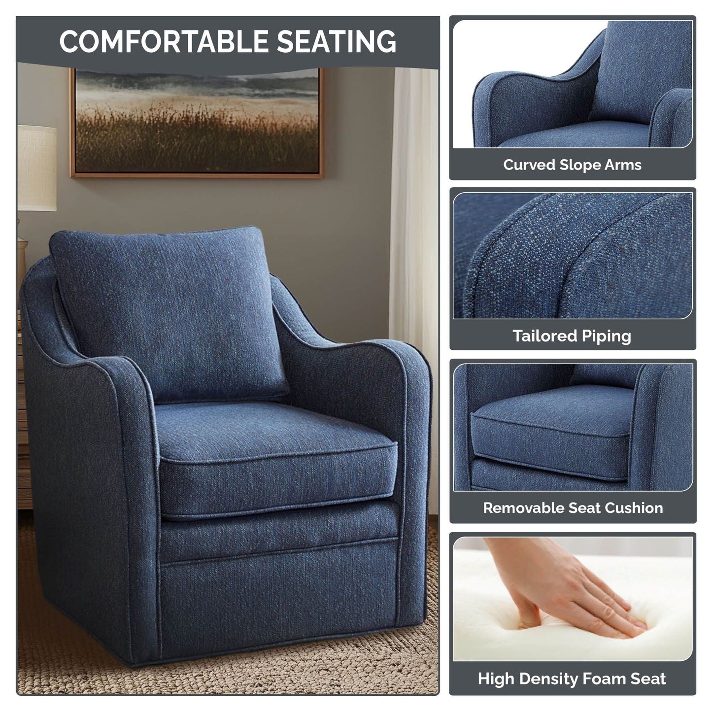 Fauteuil pivotant incurvé rembourré Madison Park Betty