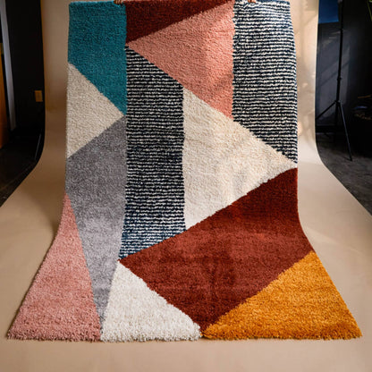 Merril Mid-century Modern Color Block Shag Area Rug