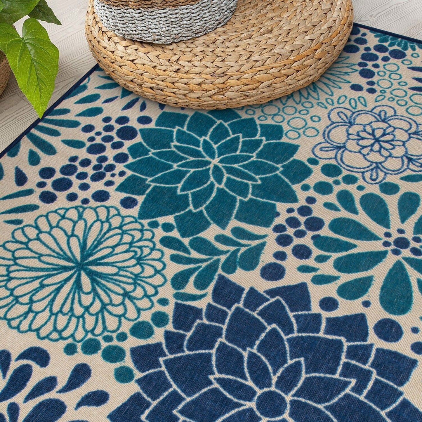 Modern Floral Circles Flatweave Indoor/Outdoor Area Rug