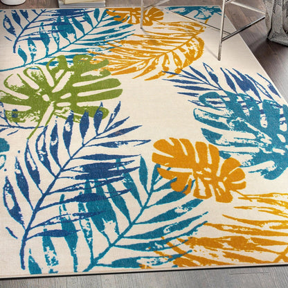 Modern Floral Leaves Flatweave Indoor/Outdoor Area Rug