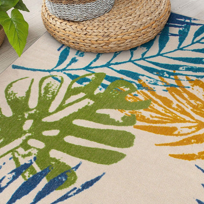 Modern Floral Leaves Flatweave Indoor/Outdoor Area Rug