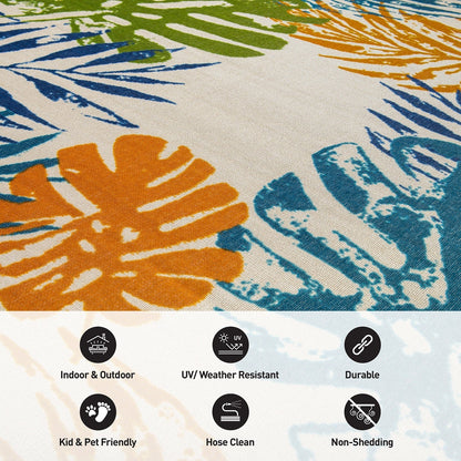 Modern Floral Leaves Flatweave Indoor/Outdoor Area Rug