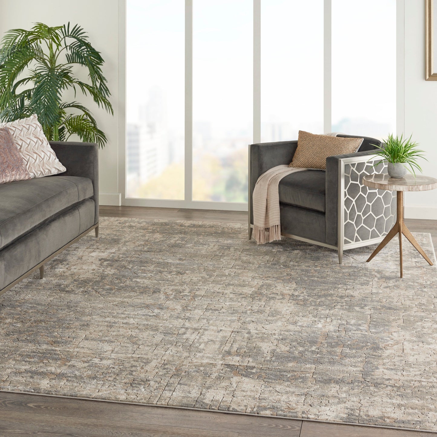 Nourison Concerto Distressed Abstract Beige Grey Area Rug