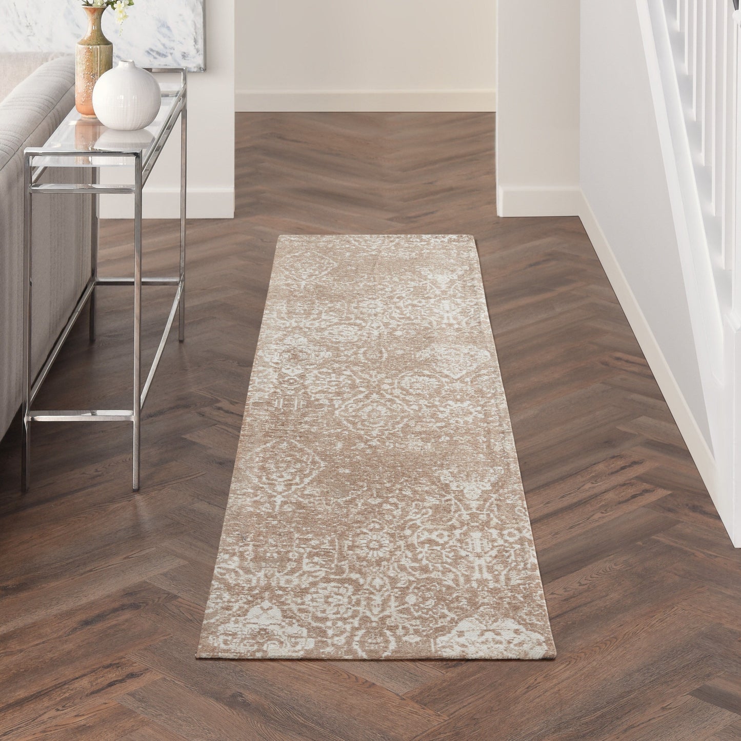 Nourison Damask Distressed Contemporary Area Rug