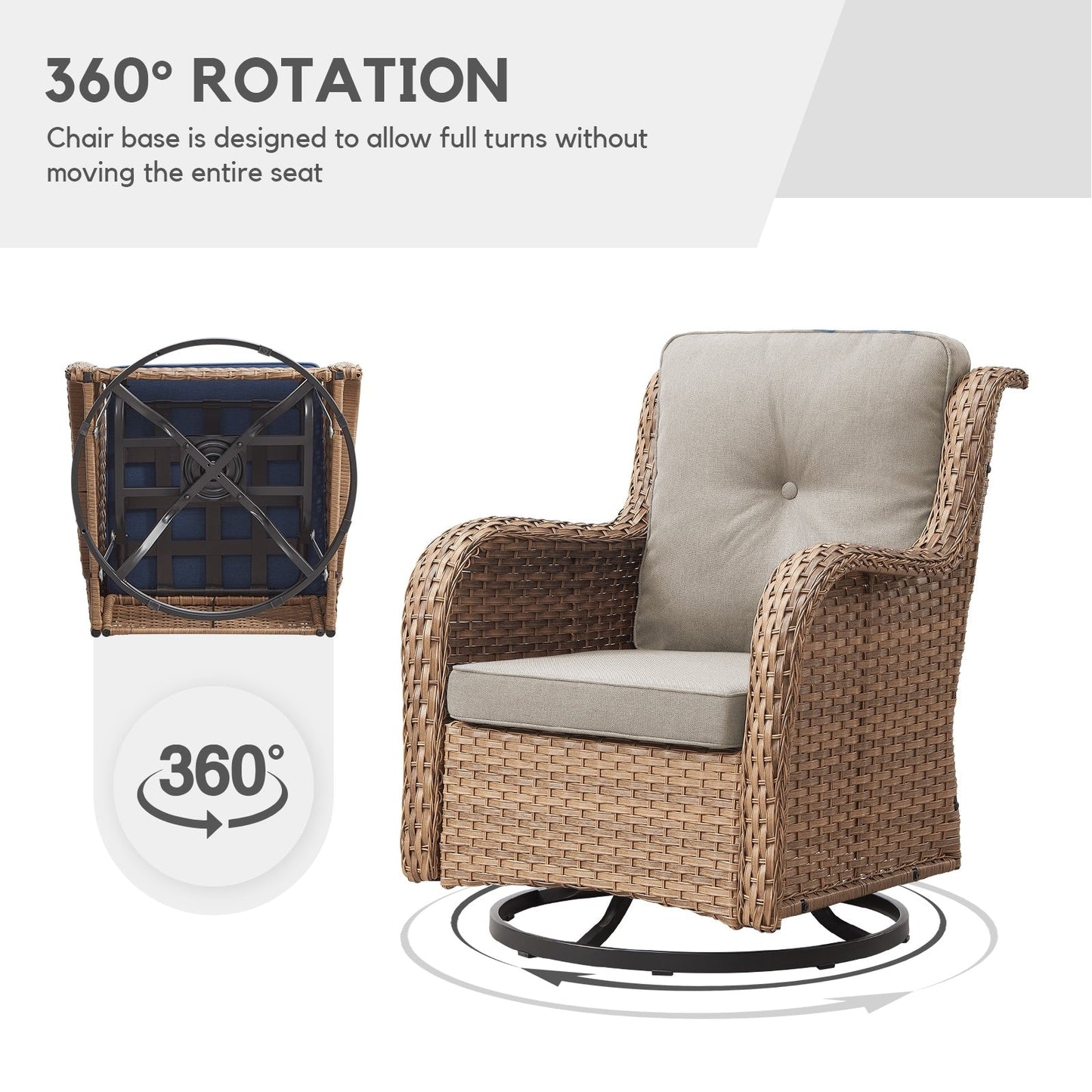 Chaises à bascule d'extérieur en osier Gymojoy avec base pivotante (lot de 2)