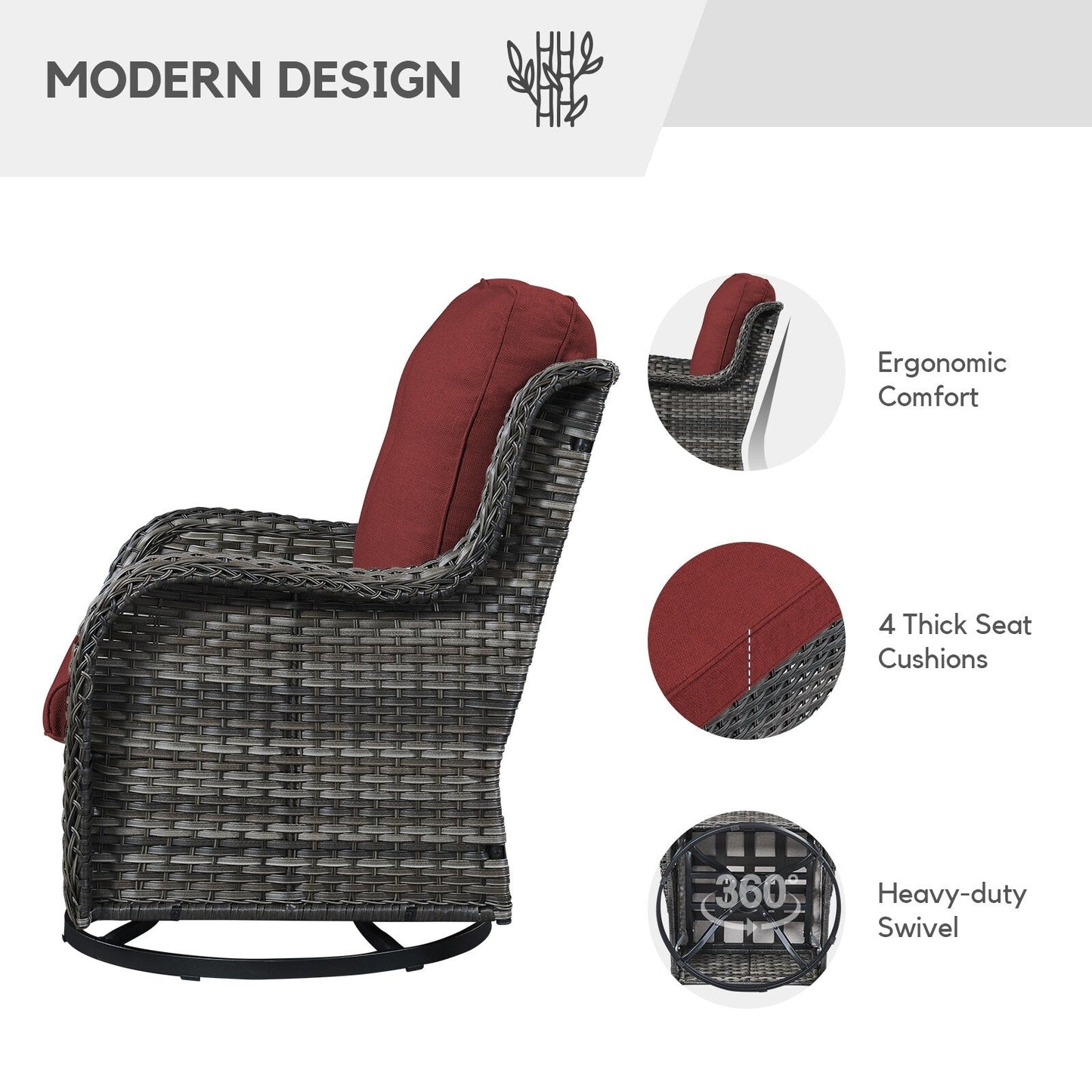 Chaises à bascule d'extérieur en osier Gymojoy avec base pivotante (lot de 2)